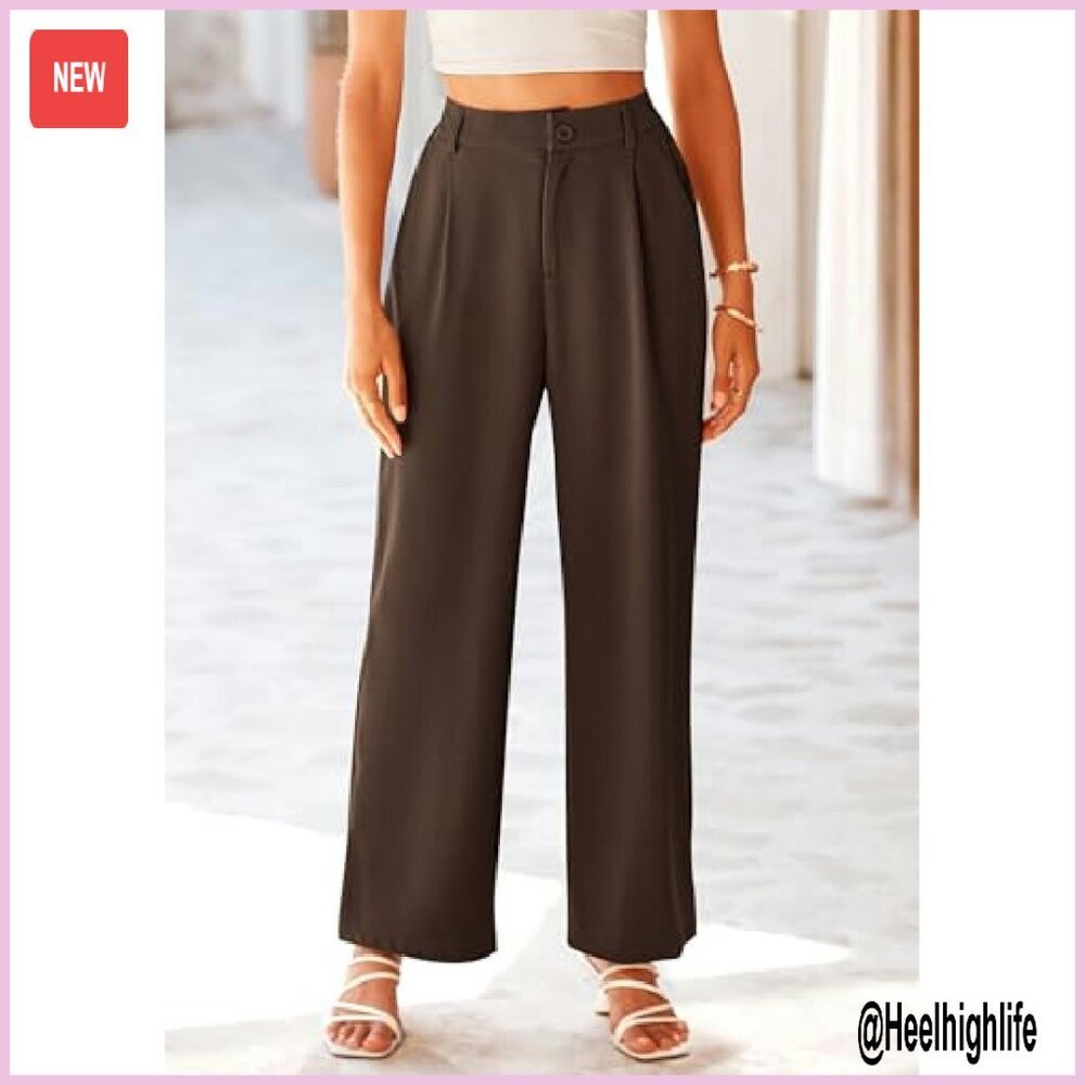 High Waisted Wide Leg Work Pants Women Business Casual Trousers - Picture 7 of 8